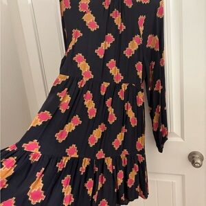 Anthropologie Navy Blue  Dress with Pink and Orange Pattern